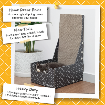 26" L Shaped Cat Scratcher Box and Cat Bed with Double-Sided Cardboard Cat Scratch Pad-3