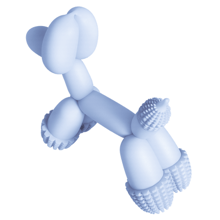 Blue Balloon Dog Chew Toy shaped like a balloon animal dog with textured feet for interactive play