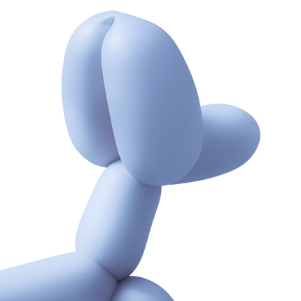Blue Balloon Dog Chew Toy shaped like a balloon animal dog in smooth textured light blue rubber