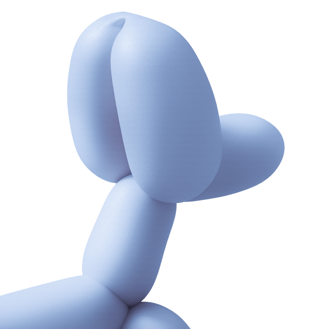Blue Balloon Dog Chew Toy shaped like a balloon animal dog in smooth textured light blue rubber