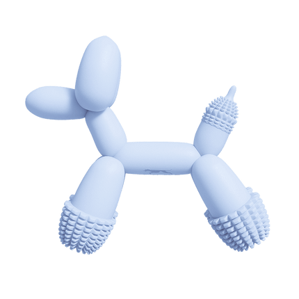 Blue Balloon Dog Chew Toy with textured feet in a balloon-animal shape made of durable rubber for playful chewing