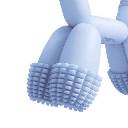 Blue Balloon Dog Chew Toy with textured feet, balloon-animal shape, and smooth matte finish for playful chewing and carrying