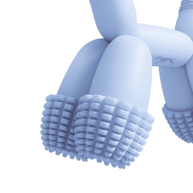 Blue Balloon Dog Chew Toy with textured feet, balloon-animal shape, and smooth matte finish for playful chewing and carrying