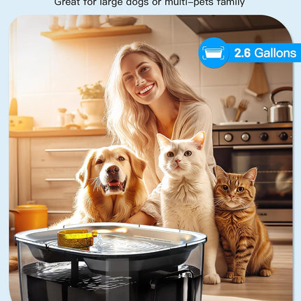 2.6 Gallon Stainless Steel Dog Water Fountain for Large Dogs & Multi Pets-3